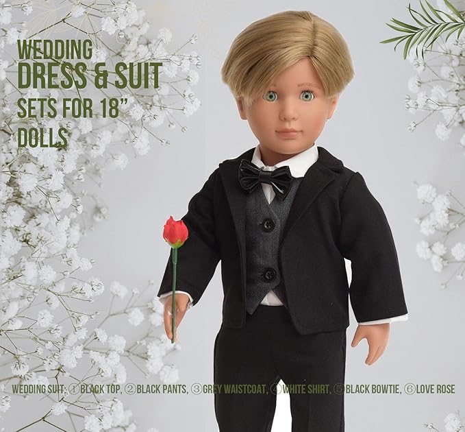 Doll Clothes Accesories First Communion Wedding Dress and Suit Set for American 18 inch Doll Boy and Girl