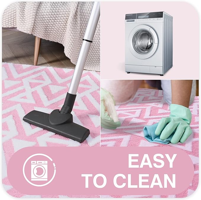 Ompaa Ultra Soft Shaggy Rugs Memory Foam Bedroom Carpet, Pink 5 x 8 Feet, Plush Geometric Textured Area Rugs for Living Room Couch Dorm Bedside Kids Girls Teens Room Nursery Decor Floor Mat