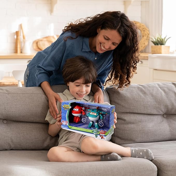 Super Wings Transformable Toys, 5 in Jett and Tino Dinosaur Airplane Transforming Figures Toys Set, 2 in 1 Mode Rescue Bots Toys for 3-5 Year Old Boys Girls, Plane Toys for Toddlers Kids Age 3 4 5 6