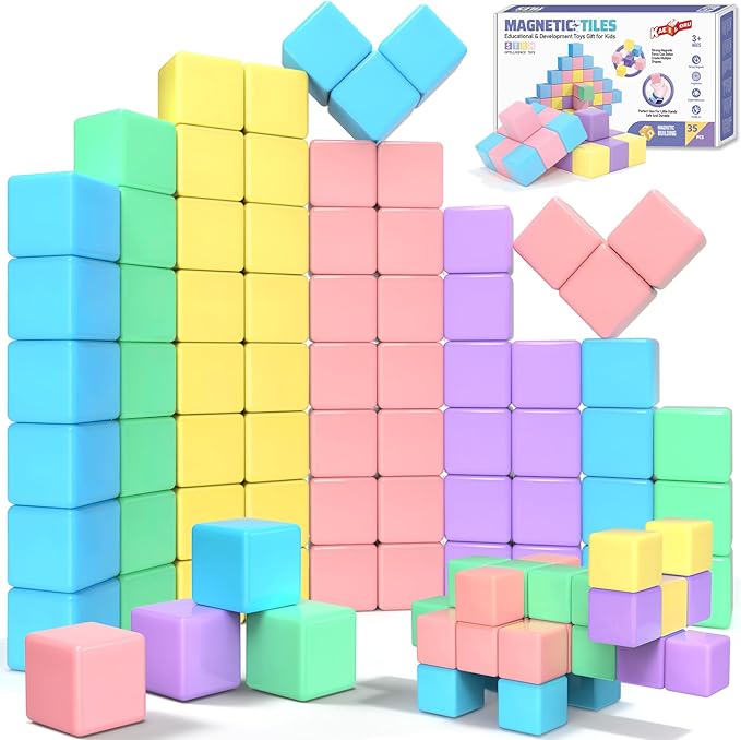 Magnetic Blocks - 35PCS Magnetic Building Blocks for Toddlers 1-3 STEM Magnet Cubes for Kids Ages 2-4, Classroom Must Haves Magnet Toys for Kids Ages 3-5, Christmas Birthday Gifts for Girls & Boys