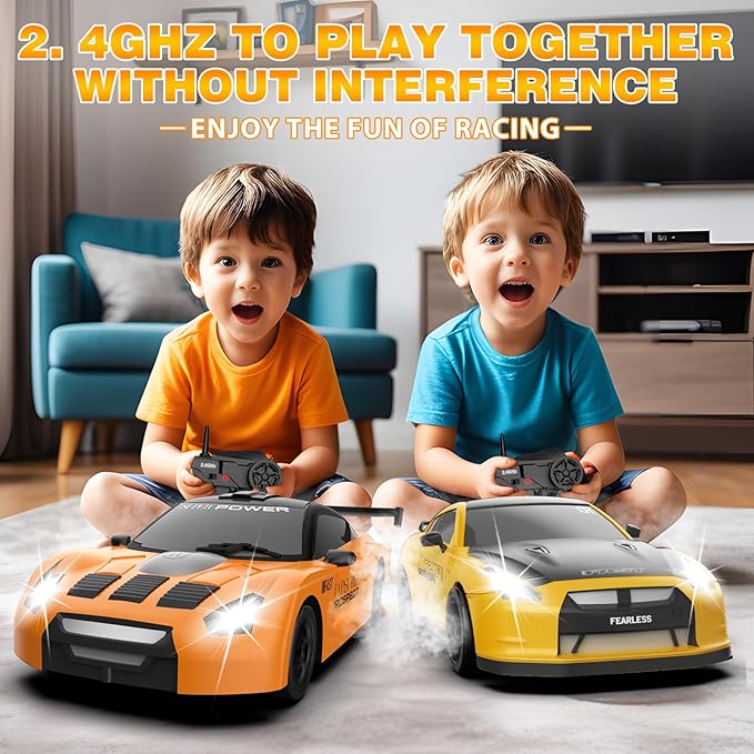 Remote Control Car, Drift RC Car 1/24 2.4GHz 4WD High Speed Orange RC Vehicle Cars Toys with LED Light and Drift Tires USB Charging for Boys and Girls Teens and Adults