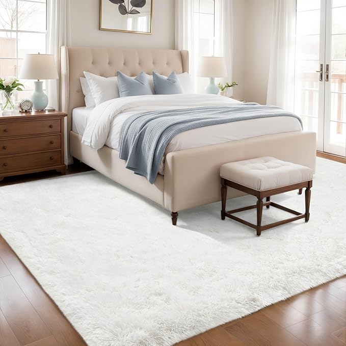 6x9 Fluffy Soft Cream White Rug for Living Room Bedroom, Large Area Rugs Super Soft Shaggy Carpet for Classroom Kids Babys Playroom Toddler Nursery Dorm Home Decor, Modern Indoor Non Slip Rug