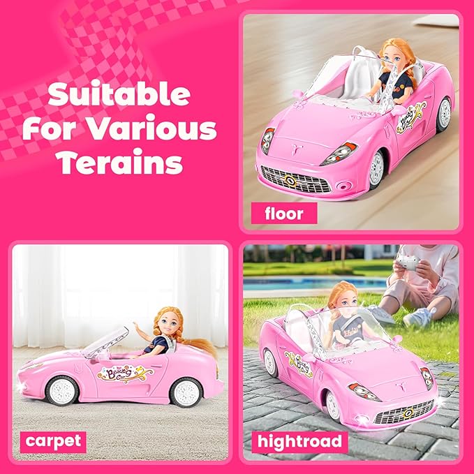 Pink RC Car for Girls, 1:18 Racing Car with Doll, 2.4Ghz Remote Control, Birthday Toy for Girls 8-10