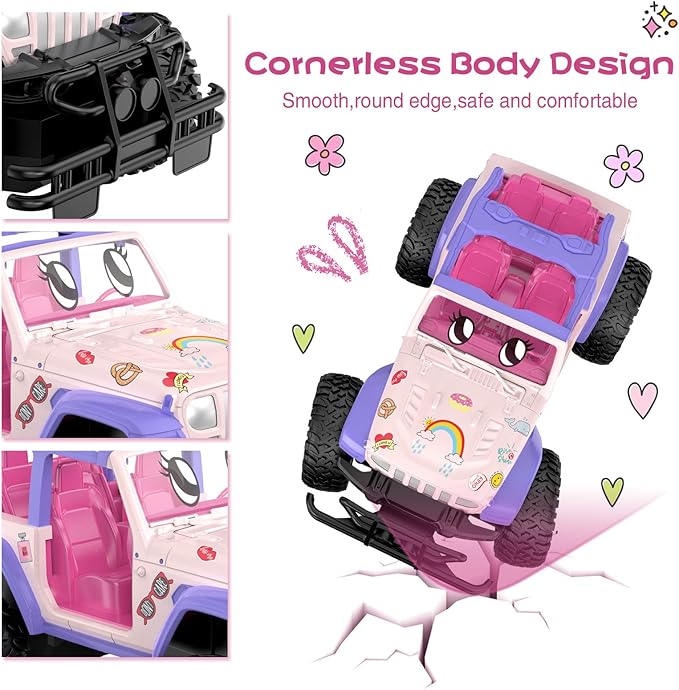 NQD Pink RC Cars 1:16 Scale with DIY Sticker, Remote Control Car for Girls, 80 Min Play 2.4Ghz Jeep RC Trucks,Little Girl Toys Gifts, Pink-Purple