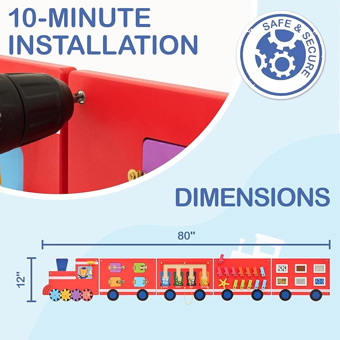 Monläurd® Wooden Train Activity Wall Panel for Kids, Sensory Wall Toy, Activity Cube, Wall Toys for Toddlers 1-3, Playroom Toys, Daycare Furniture, Montessori Busy Board