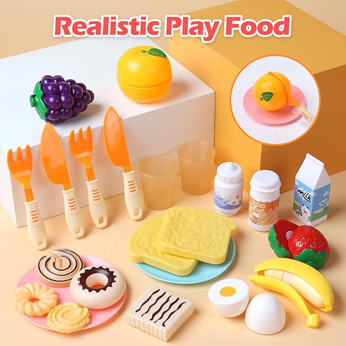 CUTE STONE Toy Appliances Playset, Kids Mixer and Blender with Sound & Lights, Toaster, Cutting Play Food, Toddler Kitchen Accessories Set for Boys & Girls