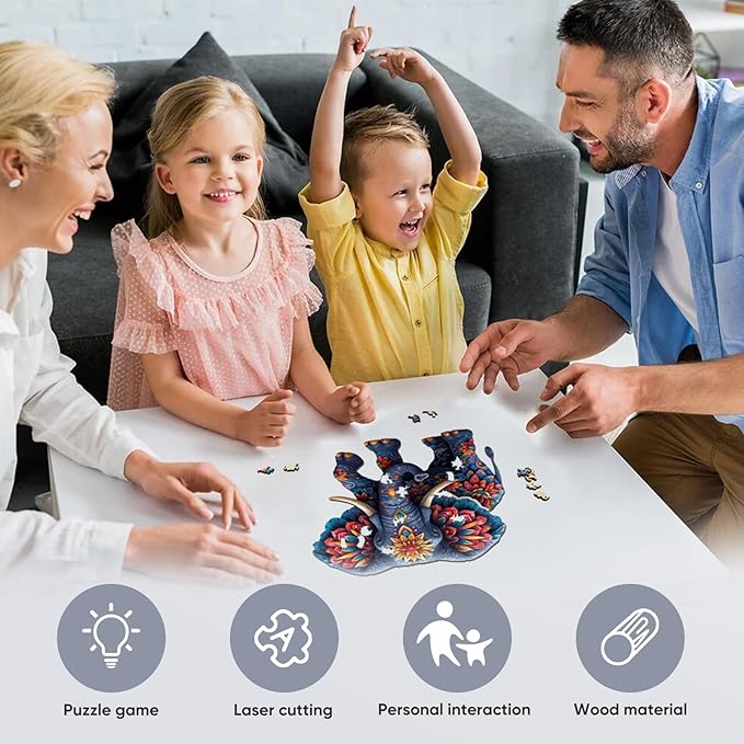 Elephant Wooden Puzzles for Adults, Jigsaw Puzzles 500 Pieces, Unique Shape Puzzles with Wooden Box, 16.7" x 16.1" Royal Size Family Game Gift, Fun Challenging Puzzles for Adults and Kids