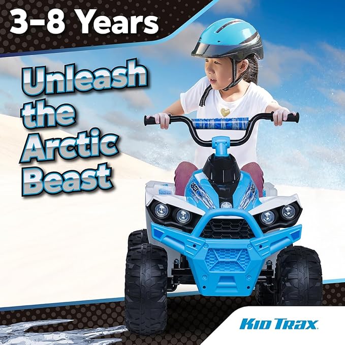 Kid Trax 12V ATV for Boys and Girl Toys - Toddler Ride On ATV, Kids' Electric Vehicle, ATV Quad Car Toy w/ 2 Speed, Led Headlights, Four Wheelers Ride On Toy, Max Weight 77 lb, Ages 3-8, ICE Blue