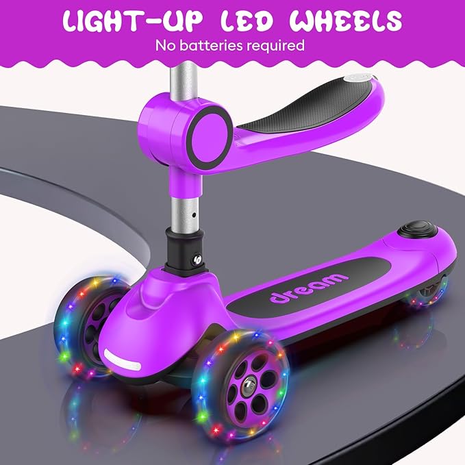 Kids Scooter,LED Lighted Wheels and 3 Adjustable Height Handlebars Scotters for Kids 3-12,3 Wheel 2-in-1 Toddler Kick Scotter for Boys & Girls up to 132 Lbs.