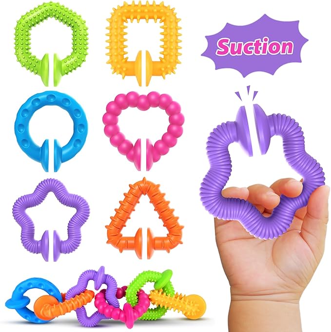 Richtim Bath Toys Toddlers Suction Toys: 6 Pack Colorful Textured Suction Toy for Baby Bathtime - Travel No Hole Bath Toy for Boys and Girls