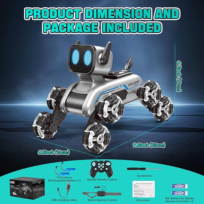 Remote Control Robot Dog Toy for Kids,2.4Ghz 8WD Gesture Sensing Stunt Rc Cars with Music & Light,Children Birthday Gift for 6 7 8 9 10 11 12 Years Old Boys