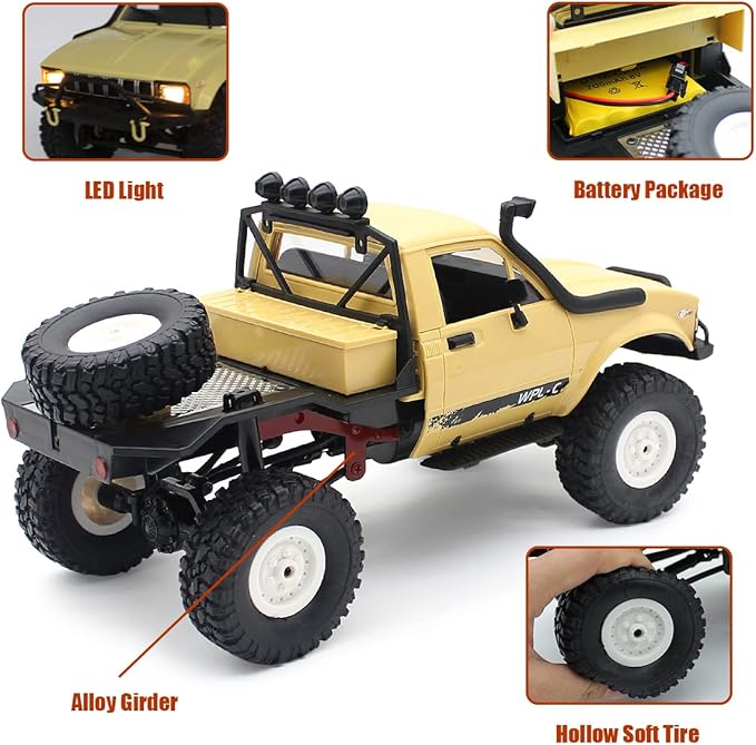 Mostop RC Car C14 Rock Crawler RC Truck 4x4 Climbing Vehicle with 2 Batteries, 2.4 Ghz Remote Control Car All Terrain Rock Crawler RC Car with Light & 2 Batteries, 4WD Off Road Hobby RC Cars for Boys
