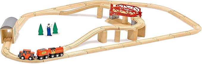Melissa & Doug Swivel Bridge Wooden Train Set (47 pcs) - Wooden Train Set For Kids Ages 3+