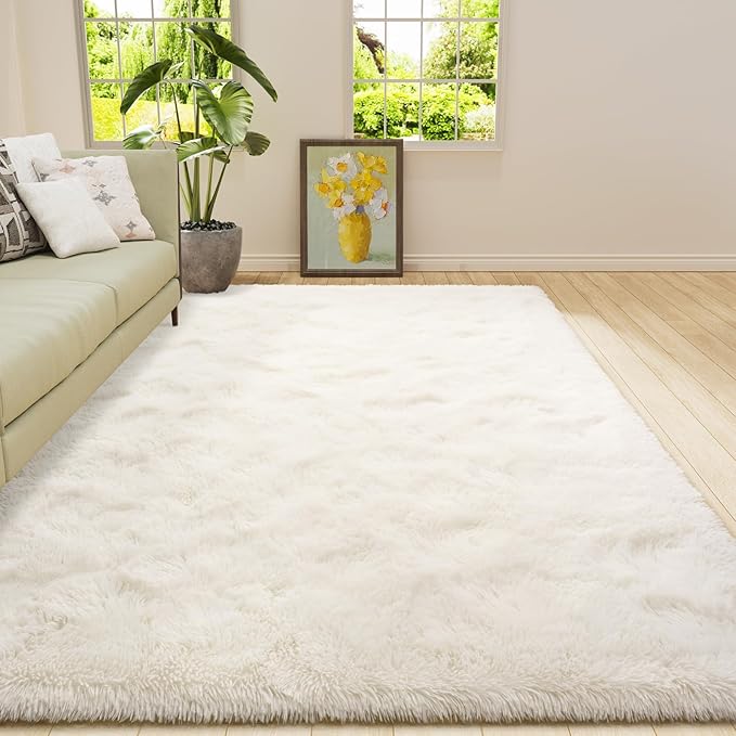 Amearea Premium Soft Fluffy Rug Modern Shag Carpet, 5' x 7', Fuzzy Plush Rugs for Living Room Bedroom Kids Room Home Decor, Nursery Non Slip Indoor Shaggy Carpets, Cream