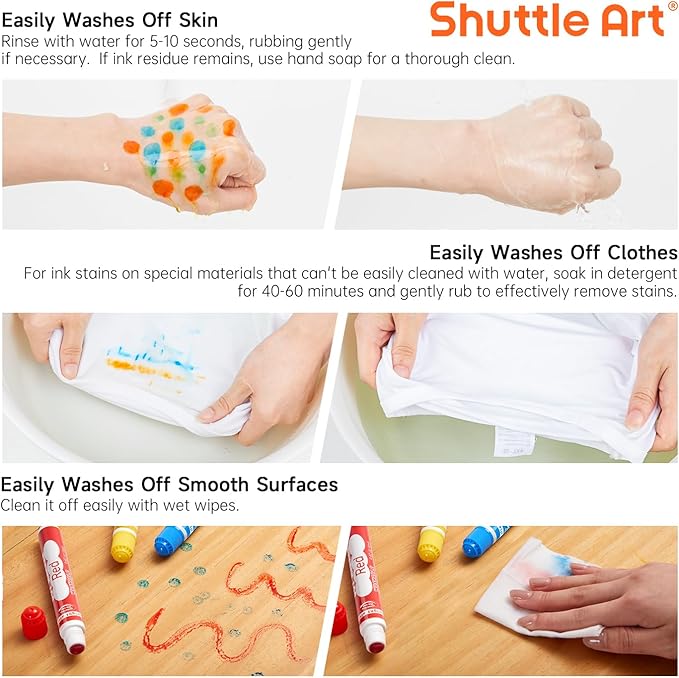 Shuttle Art Washable Dot Markers 26 Colors with Free Activity Book, Fun Art Supplies for Kids Toddlers and Preschoolers, Non Toxic Water-Based Paint Daubers, Dot Art Markers