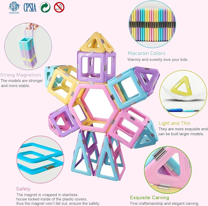 MAGBLOCK Magnetic Tiles with 2 Cars-156Pcs Magnet Toys Set for 3+ Year Old Boys Girls Toddlers, Idea for Girls Magnetic Blocks Building STEM Creativity Educational Toys for Kids