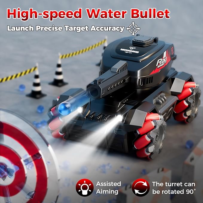 RC Car That Shoots BBS,Water Bullet Shooting RC Tank For Kids Adults 4WD Stunt Remote Control Car with 10500pcs Water Bombs Fast All Terrain Toy Car With 360°Rotating Gifts for Boys,40+Min Play