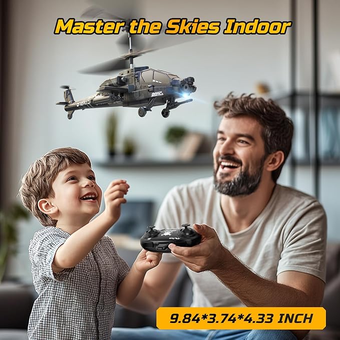 DEERC Apache RC Helicopter for Kids & Adults, Military Remote Control Helicopter Toy with LED Lights, 2 Batteries & USB-C Charging, 26 Mins Flight, Altitude Hold, Gift for Boys Ages 8-12