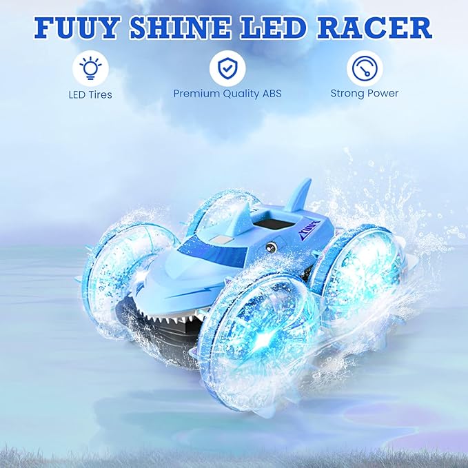 Amphibious Waterproof Remote Control Boat RC Car Monster Truck with Lights 4WD Gesture Hand Controlled Water Beach Pool Toys Kids Gifts for Boys Pool Toys Blue