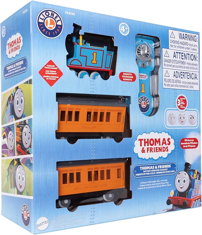 Lionel Mattel Thomas & Friends Battery O Gauge Toy Train Set with Remote, Locomotive, Train Cars, & Track with Authentic Train Sounds, Lights, & Water Vapor Smoke Effects for Kids 4+