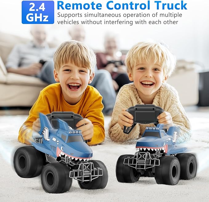 MUYOLO Remote Control Shark Truck, 1:16 Rc Monster Car with 2 Batteries 2.4GHz 4WD Off-Rock All Terrain Waterproof Amphibious Toys, for Christmas Birthday Gifts Presents Kids Boys Girls Ages 6+