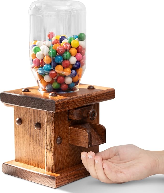 Peaceful Classics Wooden Candy Dispenser - Amish Handmade Containers & Storage For Gummy Or Peanut- Wood Storage Gumball Machine For Skittles Or M&Ms - Cereal Dispenser Countertop (Harvest)