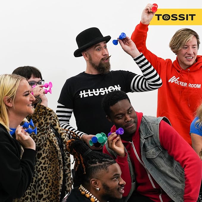 TOSSIT Game Suction Cup Darts, Toss Game Perfect Family and Party, Silicone Throwing Game for Backyard, Indoor and Outdoor Fun, Twin Pack, Purple Green Blue Yellow