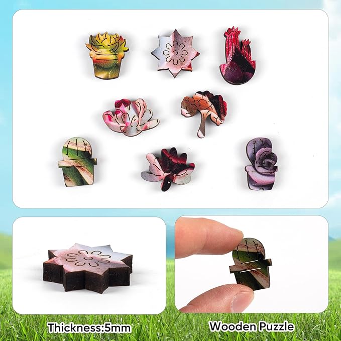 Succulent Bouquet Wooden Puzzles for Adults, 500 Pieces Mandala Round Jigsaw Puzzles, Royal Size Unique Shaped Liberty Wood Puzzle Gift for Kids, Family Game 16.7'' x 16.3''