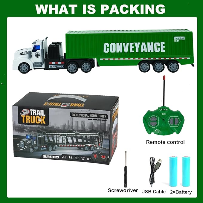 Remote Control Semi Truck with Trailer, 14" 1:48 Trailer Truck Toy, Equipped with 2 Rechargeable Batteries, Gifts Ideas for Boys Age 3-8 Year Old