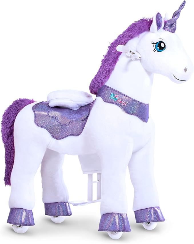 PonyCycle Ride on Unicorn for Kids 4-7 with Brake, Unicorn Gifts for Girls (35.4" Height/Size 4) Plush Interactive Riding Rocking Riding Horse Ride on Toy Spirit Toys Stuffed Animal Purple E413