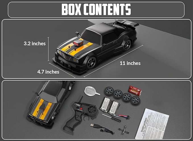 RACENT 1:16 RC Drift Car, 2.4Ghz 4WD 18KM/H Remote Control Car with Spray Mist, Racing and Drifting Wheels, LED Light, 2 Batteries, Sport Model Toys Vehicle for Kids, Boys, Adults