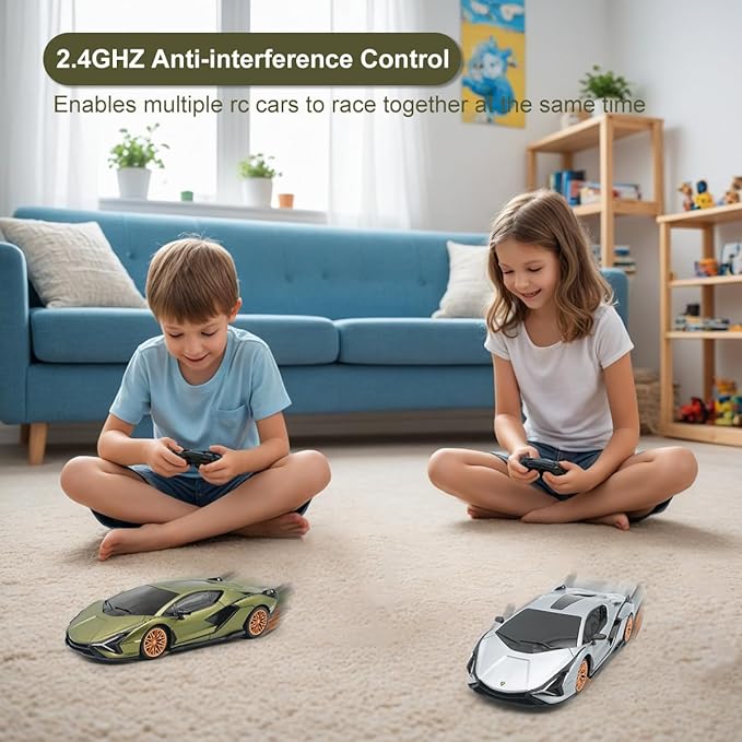 QUN XING Remote Control Car 1:24 Officially Licensed 2.4GHZ Rc Cars Lambo Sport Racing Toy Car for Kids Boys 4-7 Years Birthday Gift, Green