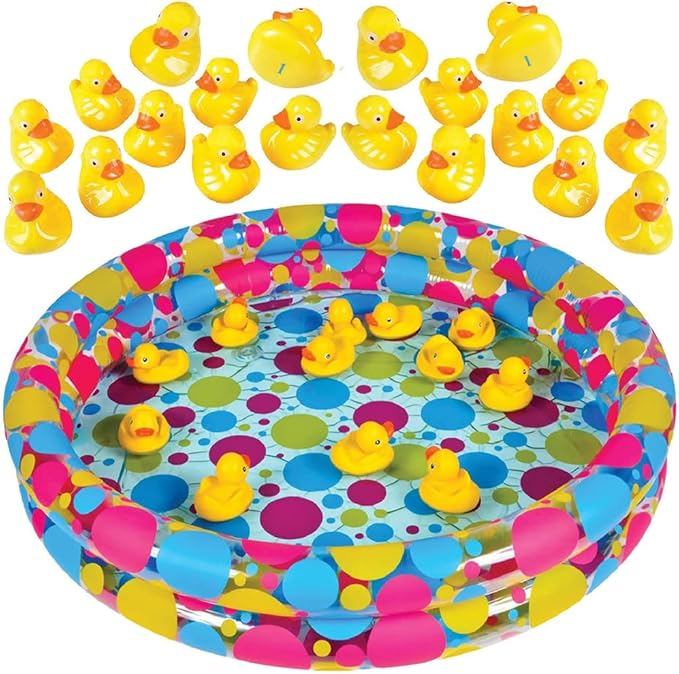 Gamie Duck Pond Matching Carnival Game for Kids, 36" x 6" Inflatable Pool & 20 Plastic Ducks with Numbers, Water Outdoor Game for Kids, Fun Memory Game for Backyard, Birthday Party Field Day Games