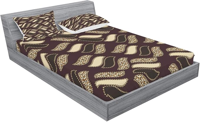 Ambesonne Brown Fitted Sheet & Pillow Sham Set, Ethnic African Style Cheetah Skin Texture Pattern Camouflage Design, Decorative Printed 3 Piece Bedding Decor Set, Queen, Redwood Brown