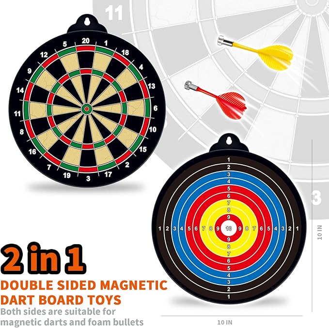 Magnetic Dart Board for Kids, Double-Sided Dart Board Set with 2 Toy Guns, 32 Dart Bullets, Excellent Indoor Game and Party Games, Magnetic Dart Board Game Toys Gifts for Kids Adults Boys Girls