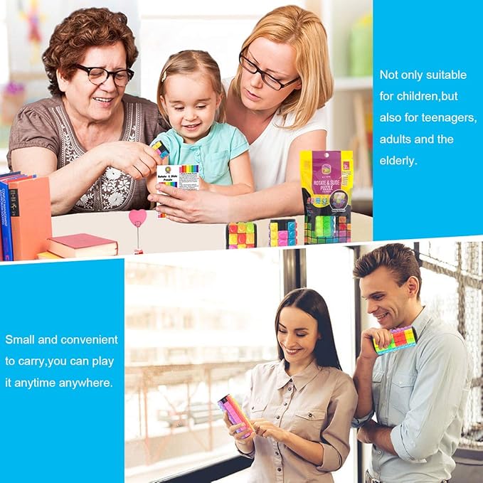 R.Y.TOYS Rotate and Slide Puzzle-Design Patent,Fidget Toys(Restore Order/Create Patterns) 12 Colors,3 Layers-Open Cover for Quick Play,Brain Teaser,Sensory Toys,Birthday Gifts,Easter Basket Stuffers