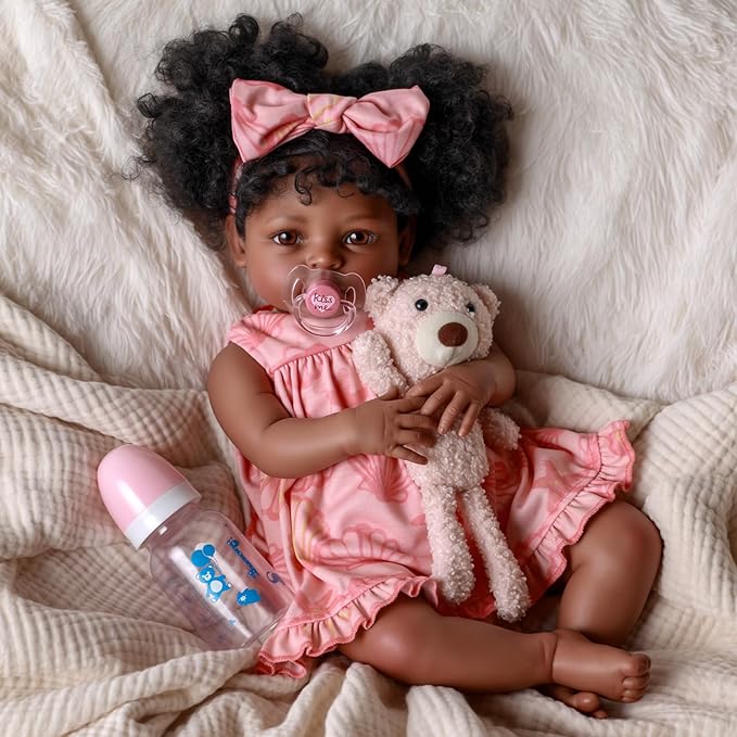 BABESIDE Lifelike Reborn Baby Dolls Black Girl AMA - 20 Inch Soft Body Realistic Baby Doll Handmade Real Life Toddler Black Baby Dolls with Clothes and Toy Gift for Kids Age 3+