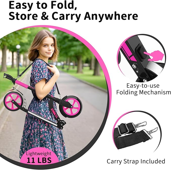 BELEEV V8 Scooters for Kids Ages 6+ with Light-Up Deck, 2 Wheel Folding Scooter for Adults Teens, 4 Adjustable Height, Lightweight Sport Commuter Scooter, Sturdy Frame, Max Load 220 lbs