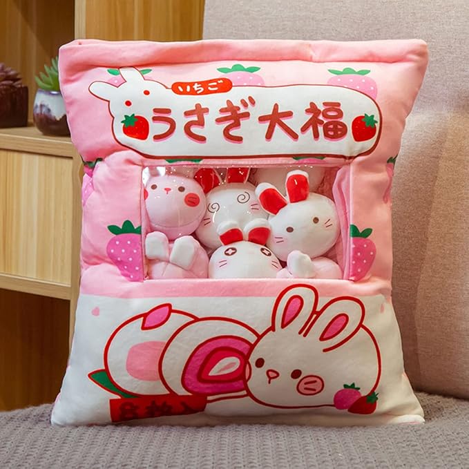 ARELUX Cute Bunny Plush Pudding Pillow:Snack Pillow Toys Bag Removable Stuffed Animal 8Pcs Sets Creative Plush,Soft Rabbit Bunny Plushie Animal Throw Pillow,Dolls Friends Family Member