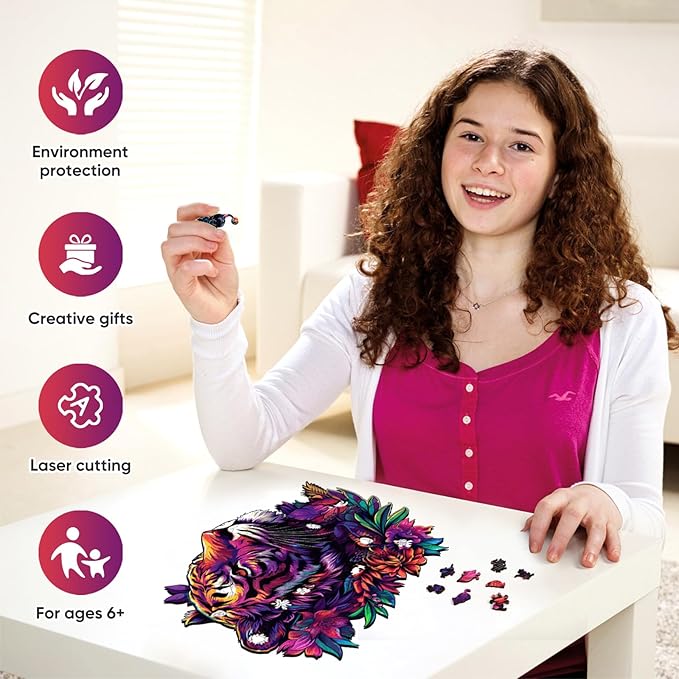 Wooden Jigsaw Puzzles 500 Pieces-Tiger,13.8x17.4in,Royal,Wooden Puzzles for Adults,Unique Shape Animal Adult Puzzles,Irregular Wood Puzzles Best Gift for Adults and Kids Family Game