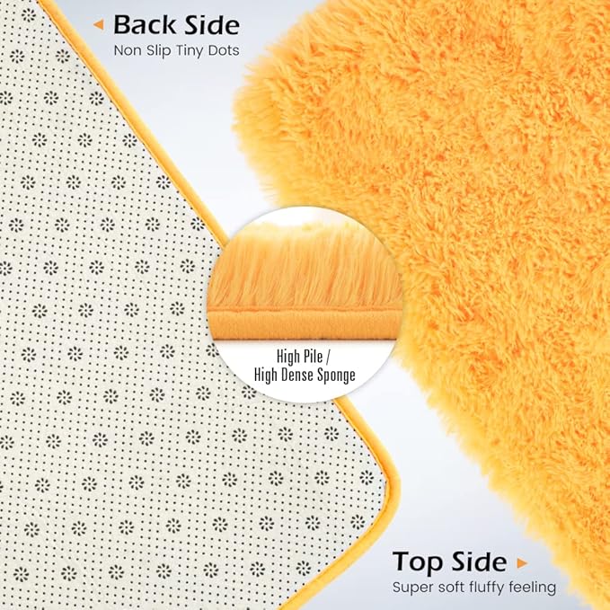Amearea Shag Fluffy Area Rug for Bedroom Girls Living Room, Extra Soft and Fuzzy Shaggy Rugs, Non Slip, Solid Color Carpet Mat for Boys Nursery Home, Orange 6x9 Feet