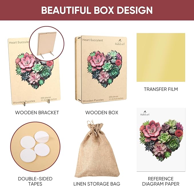Heart Succulent Wooden Puzzles for Adult,500 Pieces Unique Shaped Flower Wooden Jigsaw Puzzles for Adults and Kids,Extra Thick 5MM,Family Game,Birthday Gift17.3"x18.4"