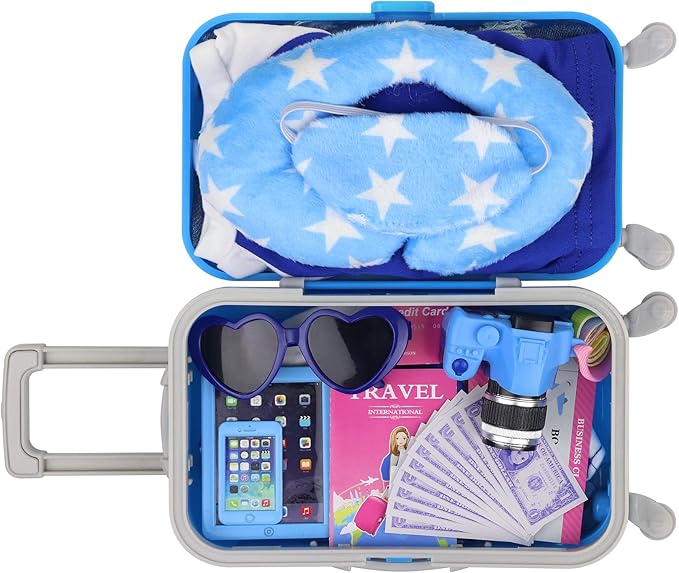 Ecore Fun 24 Pcs 18 Inch Boy Doll Clothes and Accessories Suitcase Play Set Included Travel Carrier Clothes Camera Phone Travel Pillow Passport Tickets Cashes Credit Card Map