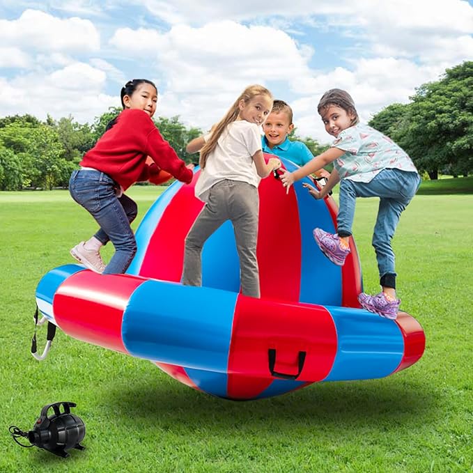 8.2FT Inflatable Dome Rocker Bouncer, Giant Roll and Play Seesaw Rocker with 8 Handles, Max Weight 660Lbs, Blow Up Outdoor Toys with Electric Pump, Inflatable Bouncer Holds Up to 4 Person