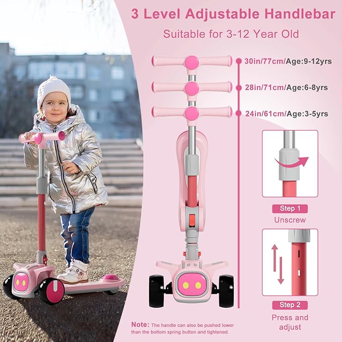 Unbreakable & Never Fall Down 2-in-1 Scooters Kids 3 Wheel Kick Scooter for Boys Girls Ages 3-8, Adjustable Height & Seat, Widened Non-Slip Deck, More Safer for Beginner Toddlers