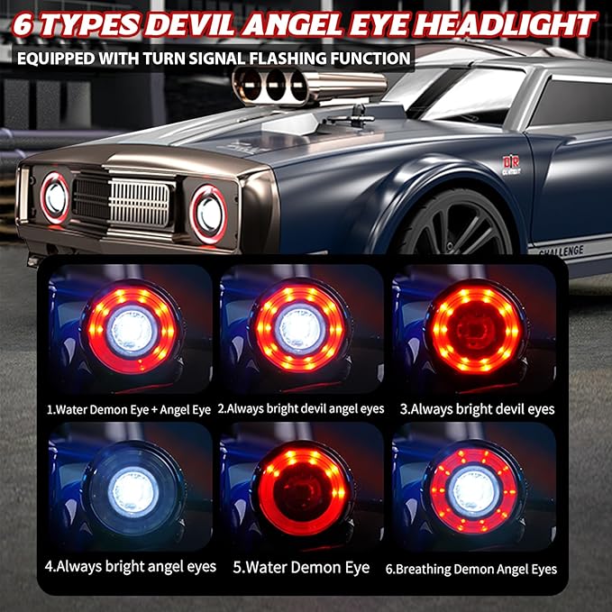 RC Drift Car 1/16 Scale 38KM/H Fast 4WD RC Car 2.4Ghz with 6 Modes of Light 2Pcs Rechargeable Batteries Racing for Boys and Adults Gift