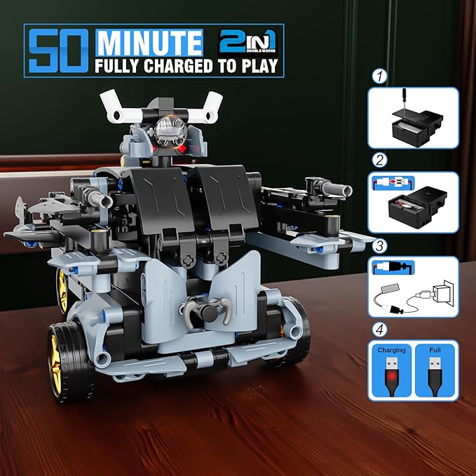 STEM Remote Control Car Building Kit Toys for Kids Age 8-12 with 2in1 STEM Robots Building Set Remote & APP Controlled Car/Robot, RC Car Toy Set for Boys Girls 466 Pcs (Black)