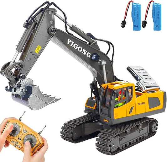 Remote Control Excavator 11 Channel RC Excavator Truck Toys 1/20 Scale 2.4Ghz Construction Vehicles with Metal Shovel 680° Rotation for Kids Boys Age 4-7 8 9 10 Year Old (Yellow)