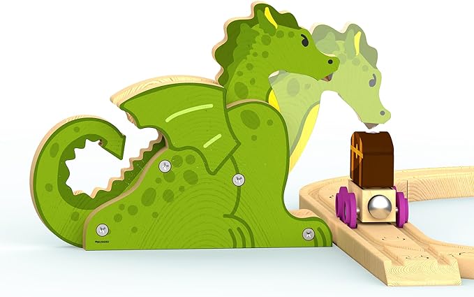 68 Pcs Fantasy Kingdom Adventure Wooden Train Set in Wooden Storage Box Unisex Children Toys Girls Boys 3 4 5 6 7 Years Compatible with Thomas, BRIO, Melissa and Doug, Imaginarium, IKEA