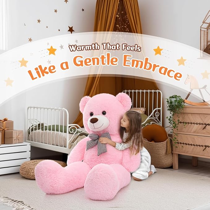 MorisMos Bow Tie Giant Teddy Bear 4 Feet, 47inch Big Teddy Bear Stuffed Animal Plush for Girlfriend, Boyfriend, Pink